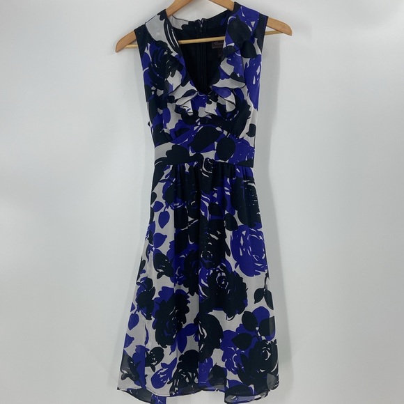 Trulli flowing black and purple ruffle trim flirty feminine coquette dress - Picture 15 of 16